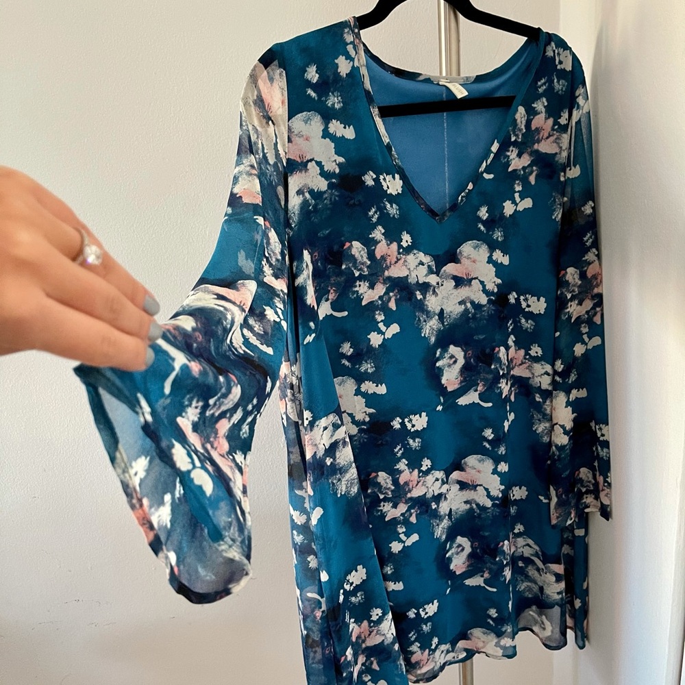 Blue Floral Chiffon Dress